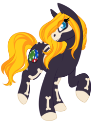 Size: 1752x2133 | Tagged: safe, artist:trexqueen, oc, oc only, oc:sweet dinero, pony, blue eyes, bone, solo, yellow hair, yellow mane