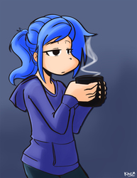 Size: 850x1100 | Tagged: safe, artist:kprovido, princess luna, human, g4, clothes, coffee, cup, female, humanized, solo, sweater