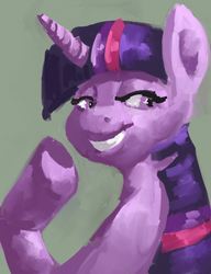 Size: 663x862 | Tagged: safe, twilight sparkle, pony, g4, female, mare, painting, simple background, smiling, smug, smuglight sparkle, solo