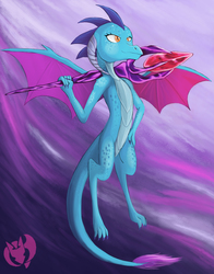 Size: 3300x4200 | Tagged: safe, alternate version, artist:kenisu-of-dragons, princess ember, dragon, g4, abstract background, bloodstone scepter, dragoness, female, solo