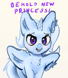 Size: 1614x1840 | Tagged: safe, artist:xbi, trixie, alicorn, pony, unicorn, g4, alicornified, cheek fluff, chest fluff, context is for the weak, ear fluff, ears, engrish, female, lidded eyes, looking at you, mare, multiple ears, not salmon, open mouth, race swap, simple background, smiling, solo, text, this isn't even my final form, trixiecorn, wat, what has magic done, white background, wing ears, wing fluff, wtf