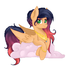 Size: 300x280 | Tagged: safe, artist:blocksy-art, oc, oc:sunset silhouette, pegasus, pony, animated, cloud, female, gif, mare, pixel art, simple background, solo, transparent background