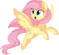 Size: 7086x6687 | Tagged: safe, artist:aureai-sketches, artist:cyanlightning, fluttershy, pegasus, pony, g4, .svg available, absurd resolution, chest fluff, cute, ear fluff, female, flying, mare, open mouth, shyabetes, simple background, smiling, spread wings, transparent background, vector, wings