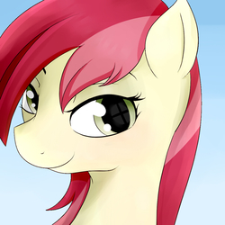 Size: 1000x1000 | Tagged: safe, artist:dashy21, roseluck, earth pony, pony, g4, cute, female, looking at you, mare, sky, smiling, solo