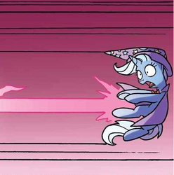 Size: 468x472 | Tagged: safe, idw, trixie, pony, unicorn, g4, my little pony: nightmare knights, nightmare knights #4, spoiler:comic, female, magic blast, mare