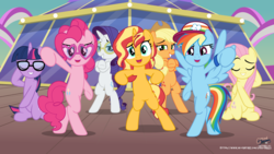 Size: 5580x3141 | Tagged: safe, artist:jhayarr23, applejack, fluttershy, pinkie pie, rainbow dash, rarity, sci-twi, sunset shimmer, twilight sparkle, pony, unicorn, equestria girls, equestria girls series, g4, i'm on a yacht, spring breakdown, spoiler:eqg series (season 2), bipedal, boat, dancing, equestria girls interpretation, equestria girls ponified, eyes closed, glasses, hat, human pony applejack, human pony dash, human pony fluttershy, human pony pinkie pie, human pony rarity, humane five, humane seven, humane six, looking at you, luxe deluxe, open mouth, parody, ponified, pose, scene interpretation, smiling, unicorn sci-twi