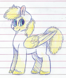 Size: 626x737 | Tagged: safe, artist:69beas, oc, oc only, oc:nicollas, pegasus, pony, cute, fluffy, lined paper, looking at you, smiling, solo, traditional art