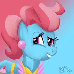 Size: 1750x1750 | Tagged: safe, artist:kelseyleah, cup cake, earth pony, pony, g4, bust, female, gradient background, portrait, solo