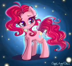 Size: 3287x3000 | Tagged: safe, artist:chaosangeldesu, pinkie pie, earth pony, pony, g4, blushing, cute, female, high res, mare, signature, smiling, solo