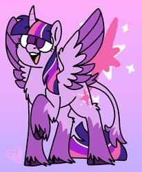 Size: 799x970 | Tagged: safe, artist:sandwichbuns, twilight sparkle, alicorn, pony, g4, alternate design, cloven hooves, curved horn, female, horn, solo, twilight sparkle (alicorn), two toned wings