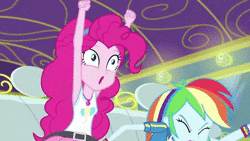 Size: 1920x1080 | Tagged: safe, edit, edited screencap, screencap, pinkie pie, rainbow dash, equestria girls, g4, my little pony equestria girls: better together, road trippin, :o, animated, arms in the air, derp, eyes closed, faic, female, frown, geode of sugar bombs, geode of super speed, magical geodes, open mouth, party hard, pinkie being pinkie, sound, vibrating, wat, webm, wide eyes, you got curves she got curves
