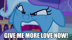 Size: 888x499 | Tagged: safe, edit, edited screencap, screencap, trixie, pony, g4, to where and back again, angry, caption, ears back, female, hat, image macro, meme, nightcap, solo, text, trixie yells at everything, trixie's nightcap, trixie's wagon
