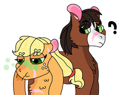 Size: 780x612 | Tagged: safe, artist:versionsofme, applejack, trouble shoes, earth pony, pony, g4, female, male, shipping, straight, troublejack