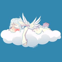 Size: 604x604 | Tagged: safe, artist:cherry_kotya, oc, oc only, pegasus, pony, cloud, lying down, resting, sleeping, solo, wings