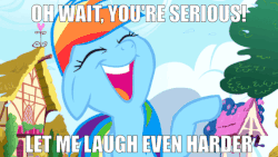 Size: 678x382 | Tagged: safe, edit, edited screencap, screencap, rainbow dash, pony, friendship is magic, g4, animated, caption, faic, female, futurama, gif, gif with captions, image macro, impact font, laughing, love and rocket, male, meme, rainbow dash is best facemaker, text, well