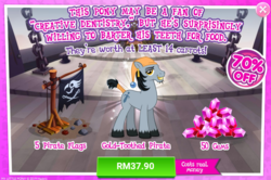 Size: 1034x686 | Tagged: safe, gameloft, idw, earth pony, pony, g4, my little pony: magic princess, advertisement, costs real money, gem, gold teeth, idw showified, introduction card, male, pirate, pun, sale, stallion, unnamed character, unnamed pony