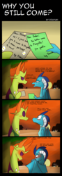 Size: 1000x2800 | Tagged: safe, artist:zouyugi, ocellus, princess ember, smolder, thorax, changedling, changeling, dragon, g4, blushing, blushing profusely, comic, dragoness, engrish, female, interspecies, king thorax, male, ocellus the shipper, ship:embrax, shipper on deck, shipping, smolder the shipper, straight, sunset