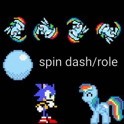 Size: 800x800 | Tagged: safe, artist:srdv, rainbow dash, pegasus, pony, g4, crossover, female, male, mare, pixel art, rolling, sonic the hedgehog, sonic the hedgehog (series), spin dash, sprite