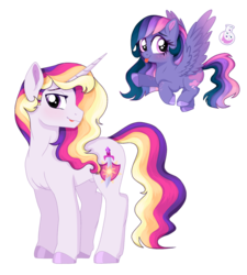 Size: 1401x1554 | Tagged: safe, artist:unoriginai, oc, oc only, pegasus, pony, unicorn, cute, cutie mark, female, filly, flying, magical lesbian spawn, male, next generation, nudity, offspring, parent:princess celestia, parent:twilight sparkle, parents:twilestia, raspberry, sheath, tongue out