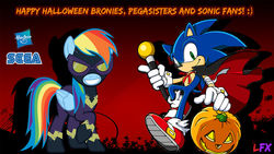 Size: 1024x576 | Tagged: safe, artist:lukaafx, artist:sarxis, rainbow dash, pony, vampire, g4, clothes, costume, crossover, halloween, happy halloween, holiday, male, pumpkin, shadowbolt dash, shadowbolts costume, sonic the hedgehog, sonic the hedgehog (series)