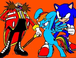 Size: 681x522 | Tagged: safe, artist:yugi012, rainbow dash, g4, crossover, doctor eggman, male, request, sonic the hedgehog, sonic the hedgehog (series)