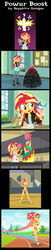 Size: 800x3960 | Tagged: safe, artist:sapphiregamgee, sunset shimmer, oc, bird, equestria girls, g4, my little pony equestria girls: friendship games, apron, bicep, cake, canterlot high, classroom, clothes, commission, converse, daydream shimmer, dress, food, gym, implied applejack, implied fluttershy, implied pinkie pie, implied rainbow dash, implied rarity, kitchen, running, running track, shoes, smiling, sneakers, sports bra, sports shorts, super strength, weight lifting, weights, wristband