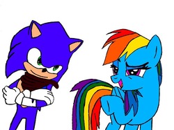 Size: 652x490 | Tagged: safe, artist:rick00137, artist:yugi012, rainbow dash, pony, g4, collaboration, crossover, male, request, simple background, sonic boom, sonic the hedgehog, sonic the hedgehog (series), white background