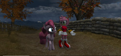 Size: 1564x734 | Tagged: safe, artist:hectorny, pinkie pie, g4, 3d, amy rose, crossover, sonic the hedgehog (series)