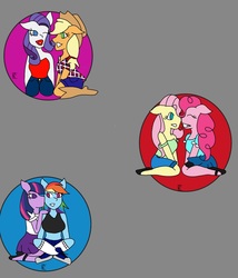 Size: 1024x1195 | Tagged: safe, artist:mintymelody, applejack, fluttershy, pinkie pie, rainbow dash, rarity, twilight sparkle, pony, g4, digital art, female, lesbian, lipstick, makeup, mane six, red lipstick, ship:flutterpie, ship:rarijack, ship:twidash, shipping