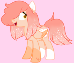 Size: 1380x1183 | Tagged: safe, artist:unicorn-mutual, oc, oc only, oc:dream peaches, pegasus, pony, colored wings, female, mare, multicolored wings, pink background, simple background, solo