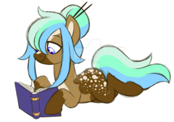 Size: 1024x717 | Tagged: safe, artist:azure-art-wave, oc, oc only, earth pony, pony, book, deviantart watermark, female, mare, obtrusive watermark, prone, simple background, solo, transparent background, watermark