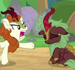 Size: 926x867 | Tagged: safe, screencap, autumn blaze, cinder glow, summer flare, kirin, g4, sounds of silence, angry, autumn blaze is not amused, out of context, sad, unamused