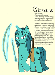 Size: 1280x1733 | Tagged: safe, artist:americananomaly, oc, oc only, oc:christine, pony, unicorn, anthroquestria, arrow, bow (weapon), bow and arrow, female, magic, mare, simple background, solo, weapon, yellow background