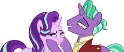 Size: 19814x8405 | Tagged: safe, artist:famousmari5, firelight, starlight glimmer, pony, unicorn, g4, the parent map, absurd resolution, annoyed, cheek squish, chipmunk cheeks, father and daughter, female, male, mare, squishy cheeks, stallion, vector
