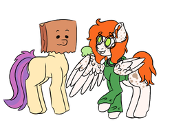 Size: 501x382 | Tagged: safe, artist:mrmustashe, oc, oc:paper bag, earth pony, pegasus, pony, clothes, food, glasses, ice cream, paper bag, simple background, sweater, white background, wing hands