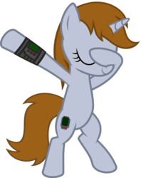 Size: 813x1024 | Tagged: safe, artist:uigsyvigvusy, artist:wissle, oc, oc only, oc:littlepip, pony, unicorn, fallout equestria, bipedal, covering eyes, cute, cutie mark, dab, eyes closed, facehoof, fanfic, fanfic art, female, hooves, horn, mare, ocbetes, pipabetes, pipbuck, simple background, smiling, solo, trace, transparent background, vector