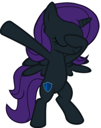 Size: 813x1024 | Tagged: safe, artist:uigsyvigvusy, artist:wissle, oc, oc only, oc:nyx, alicorn, pony, fanfic:past sins, alicorn oc, bipedal, covering eyes, cute, dab, eyes closed, facehoof, female, filly, nyxabetes, ocbetes, simple background, smiling, solo, spread wings, trace, transparent background, vector, wings