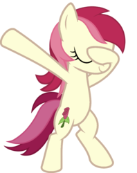 Size: 813x1024 | Tagged: safe, artist:uigsyvigvusy, artist:wissle, roseluck, earth pony, pony, g4, bipedal, covering eyes, cute, dab, eyes closed, facehoof, female, mare, rosabetes, show accurate, simple background, smiling, solo, trace, transparent background, vector