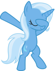 Size: 813x1024 | Tagged: safe, artist:uigsyvigvusy, artist:wissle, trixie, pony, unicorn, g4, bipedal, covering eyes, cute, dab, eyes closed, facehoof, female, mare, simple background, smiling, solo, trace, transparent background, vector