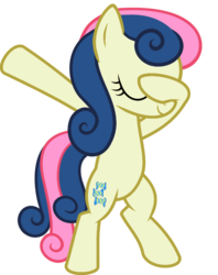 Size: 813x1024 | Tagged: safe, artist:uigsyvigvusy, artist:wissle, bon bon, sweetie drops, earth pony, pony, g4, adorabon, bipedal, covering eyes, cute, dab, eyes closed, facehoof, female, mare, simple background, smiling, solo, trace, transparent background, vector