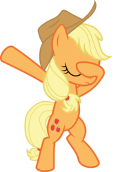 Size: 813x1168 | Tagged: safe, artist:uigsyvigvusy, artist:wissle, applejack, earth pony, pony, g4, bipedal, covering eyes, cute, dab, eyes closed, facehoof, female, mare, simple background, smiling, solo, trace, transparent background, vector