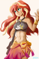 Size: 667x1000 | Tagged: safe, artist:artbenbeau, sunset shimmer, equestria girls, equestria girls series, g4, belly button, clothes, female, human coloration, sarong, solo, swimsuit