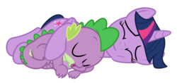 Size: 6666x3140 | Tagged: safe, artist:wissle, spike, twilight sparkle, alicorn, dragon, pony, g4, absurd resolution, cuddling, cute, eyes closed, female, hug, male, mama twilight, mare, open mouth, simple background, sleeping, spike day, transparent background, twiabetes, twilight sparkle (alicorn), vector, wholesome