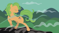 Size: 8405x4728 | Tagged: source needed, safe, artist:pixhunter, oc, oc only, earth pony, pony, absurd resolution, eyes closed, female, forest, hooves, lineless, mare, minimalist, modern art, mountain, solo, vector