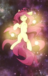 Size: 1294x2048 | Tagged: safe, artist:n_thing, oc, oc only, pony, blank flank, eyes closed, floating, long mane, solo, space, sphere