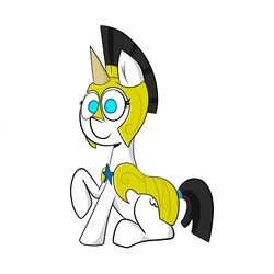 Size: 3617x3617 | Tagged: safe, artist:waffletheheadmare, oc, oc only, oc:wafflehead, pony, armor, black mane, blue eyes, female, guard, guardsmare, hair tie, high res, mare, royal guard, smiling, solo, waffle cone, wafflecorn