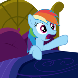 Size: 2000x2000 | Tagged: safe, artist:veyronraze, rainbow dash, pegasus, pony, g4, bed, female, high res, hooves, mare, open mouth, pillow, simple background, solo, transparent background, vector