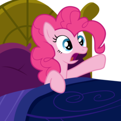 Size: 2000x2000 | Tagged: safe, artist:veyronraze, pinkie pie, earth pony, pony, g4, bed, female, high res, hooves, mare, open mouth, pillow, solo, vector