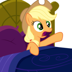 Size: 2000x2000 | Tagged: safe, artist:veyronraze, applejack, earth pony, pony, g4, bed, female, high res, hooves, mare, open mouth, pillow, simple background, solo, transparent background, vector