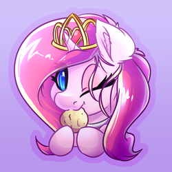 Size: 4000x4000 | Tagged: safe, artist:witchtaunter, oc, oc only, oc:rosa flame, pony, bust, commission, cookie, eating, food, jewelry, one eye closed, portrait, solo, tiara, wink